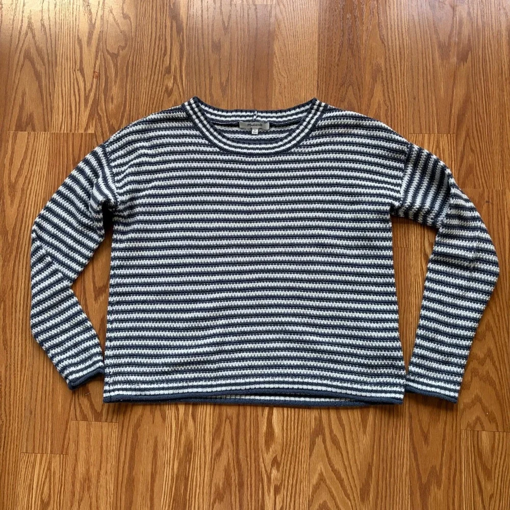 Madewell Seagrove Pullover Sweater Stripe XS Blue White Coastal Nautical Preppy